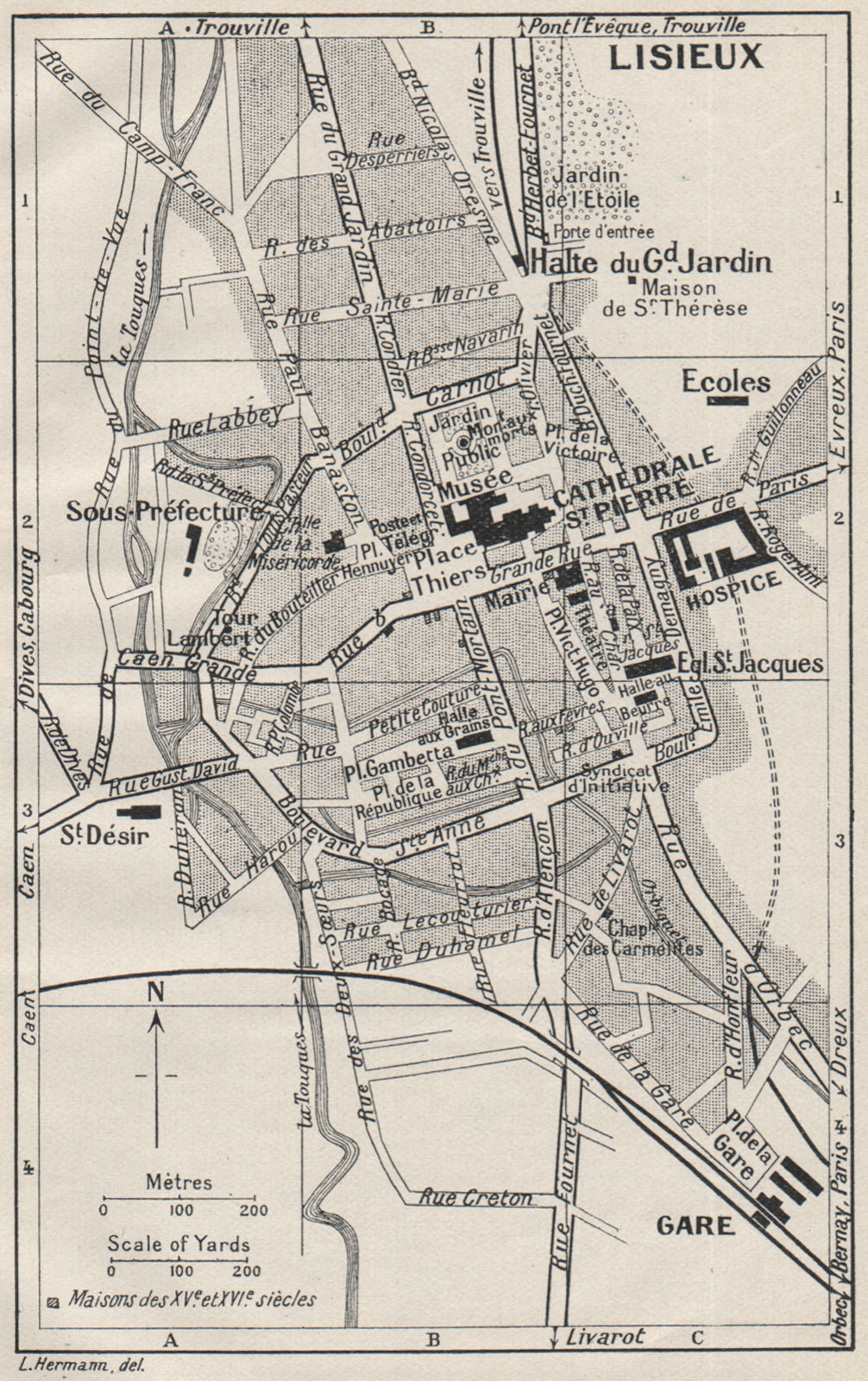 LISIEUX. Vintage town city map plan. Calvados 1926 old vintage chart